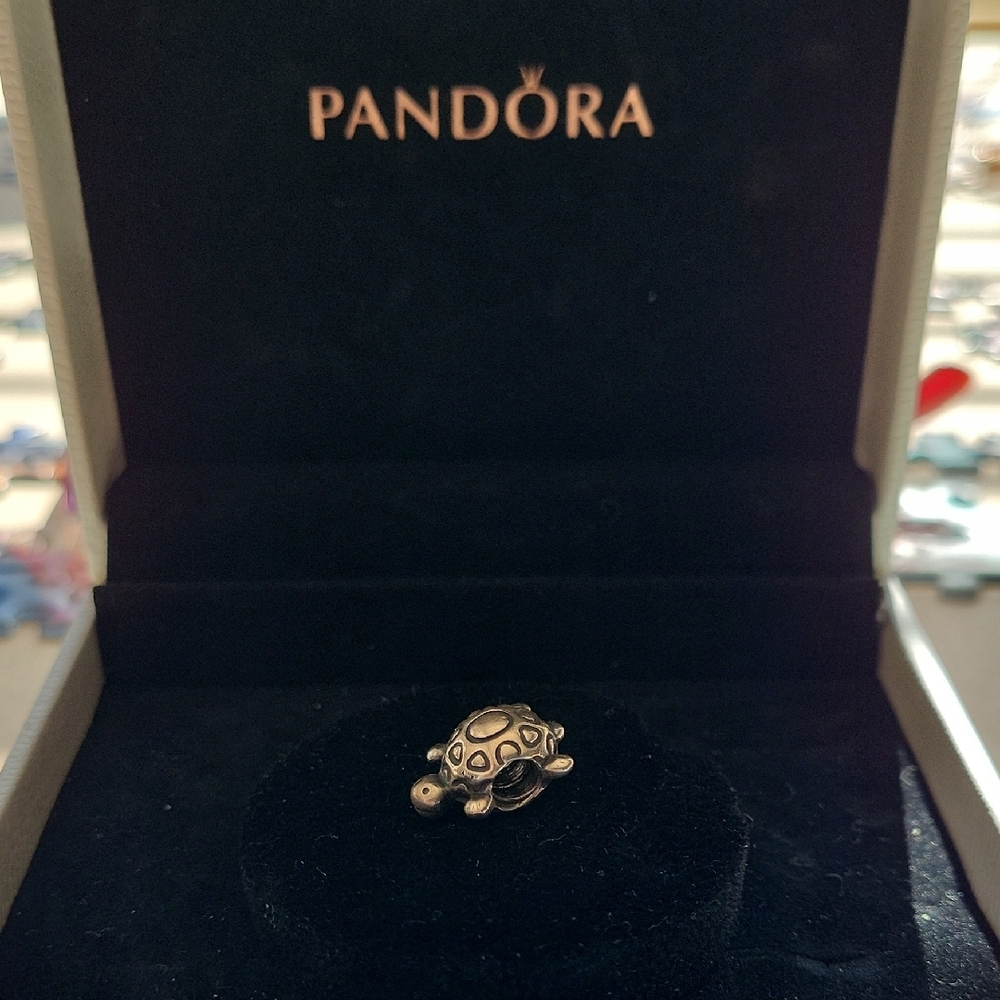 Pandora Retired Smiling Turtle Charm Bead In Sterling Silver